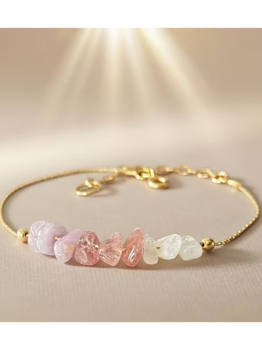 Menopause Bracelet Hormone Balancing Raw Strawberry Quart & Moonstone Crystal - Picture 4 of 5